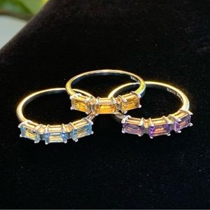 Gemstone Ring Trio - Sterling Silver with Amethyst, Citrine, and Topaz, Size 8
